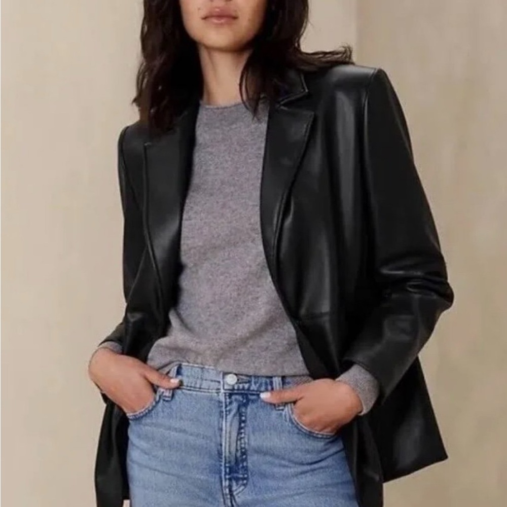 Banana Republic Factory Vegan Black Leather Blazer Size 14